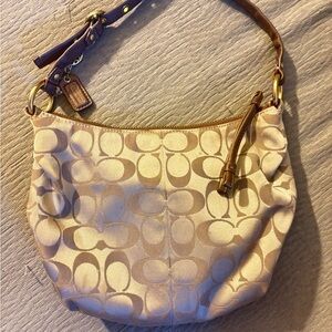 Coach Beige and Brown Signature Shoulder Bag